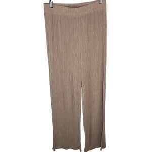 Zara Tan Wide Leg Pleated Pants Split Hem Size XL